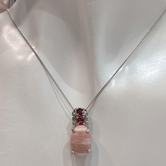 Australian Pink Opal Orissa Rhodolite Garnet Sterling Silver Pendant Nec… - Picture 2 of 11